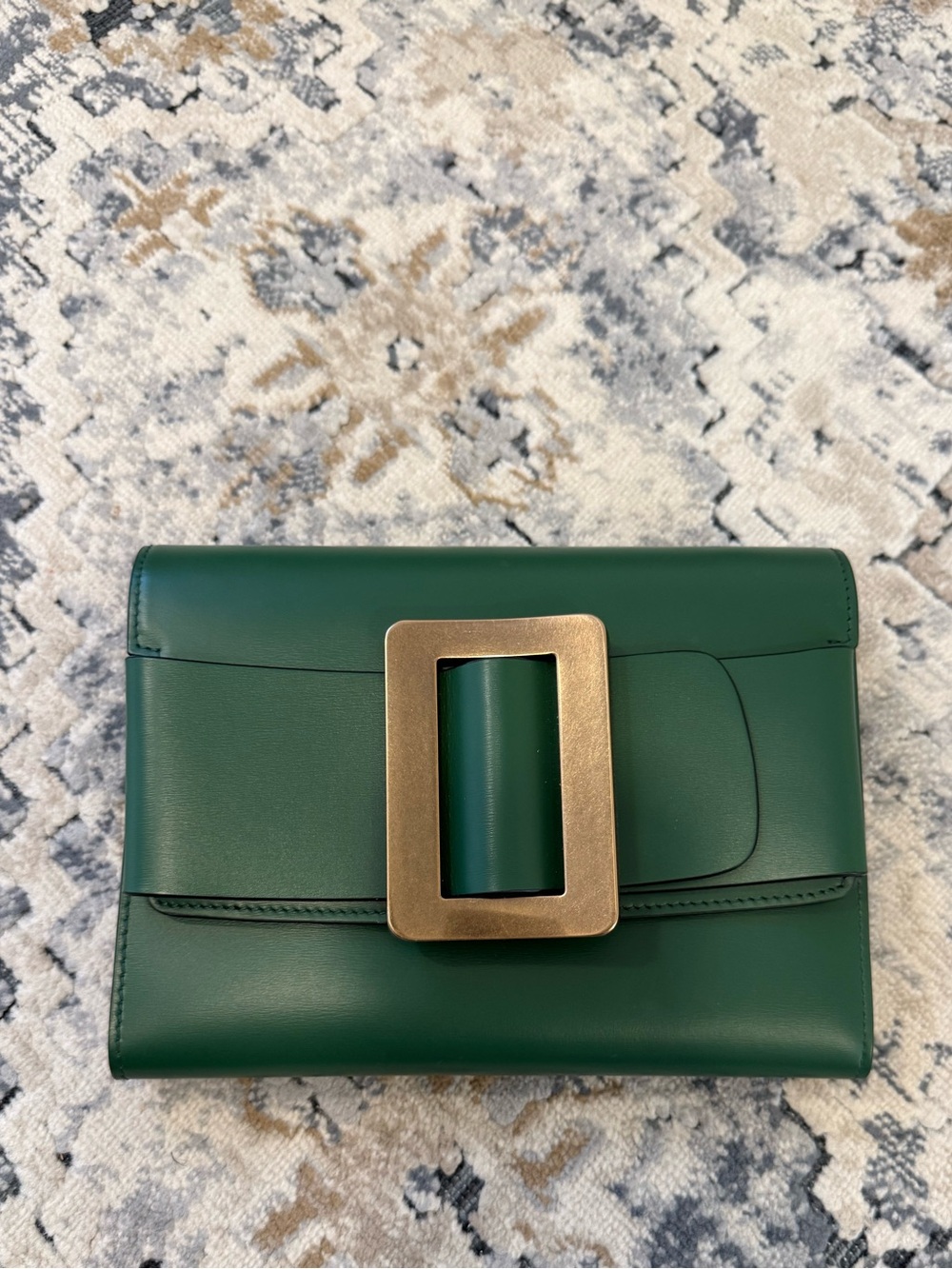 BOYY Green Leather Clutch with Gold Rectangular Buckle